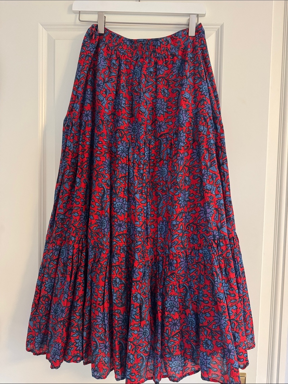 Roller Rabbit Red Maxi Skirt with Blue Floral Print - Picture 3 of 4